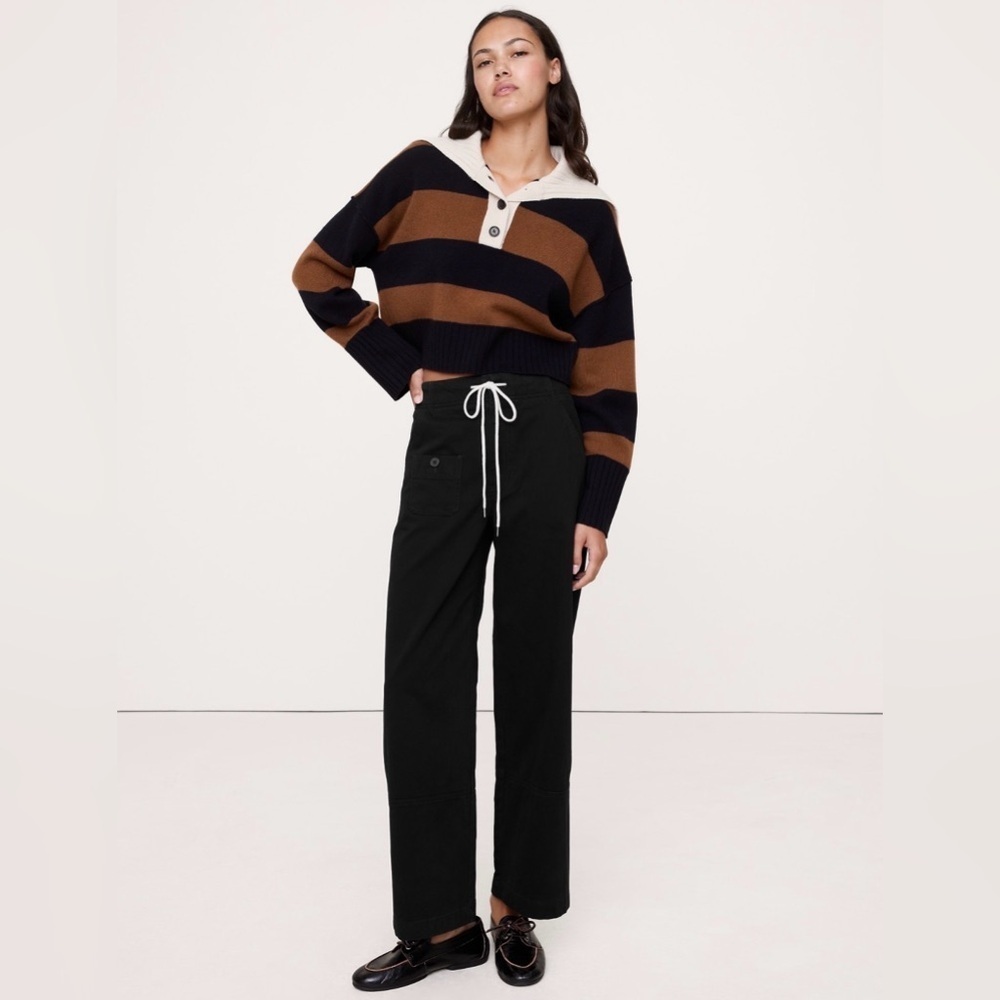 NWT Banana Republic High Rise Pull On Wide Leg Black Pants Sz 10.
